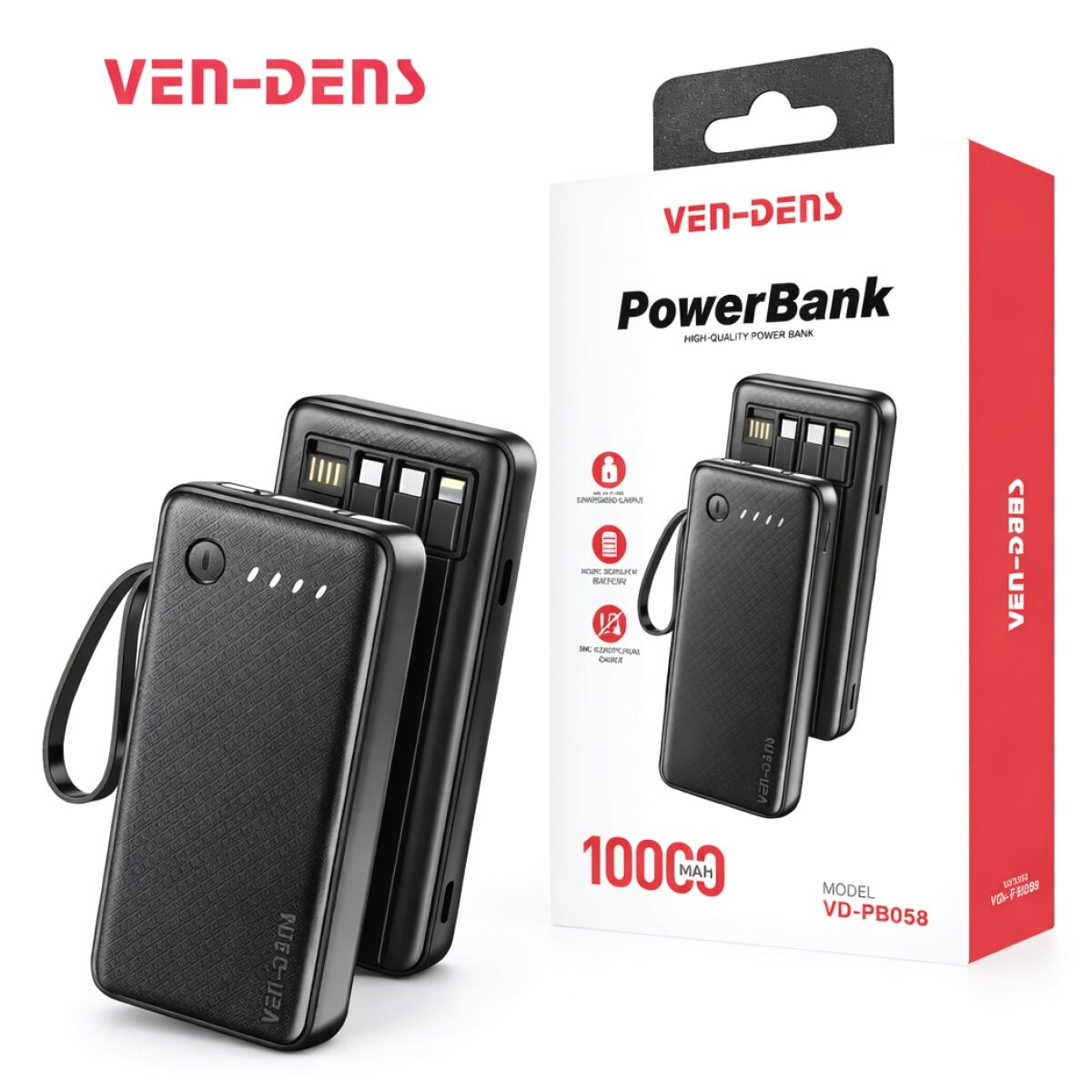 ven dens orginal power bank with 4 cableVen Dens PB058 22.5W fixed 10000 mah